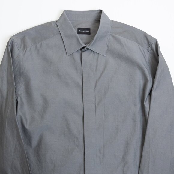 Ermenegildo Zegna Silk Cotton Hidden Placket Grey Shirt 41 / 16 - Picture 4 of 12
